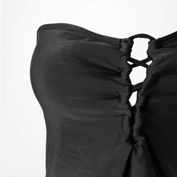 Black Strapless Lace Up Detail One Piece Bathing Swimsuit Size S/M - Picture 8 of 9